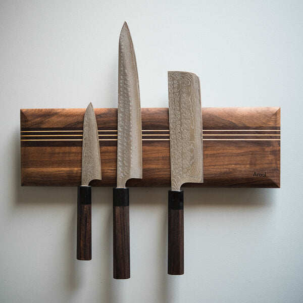 Lot de 3 couteaux et support aimanté en bambou - cuisine - charcuterie